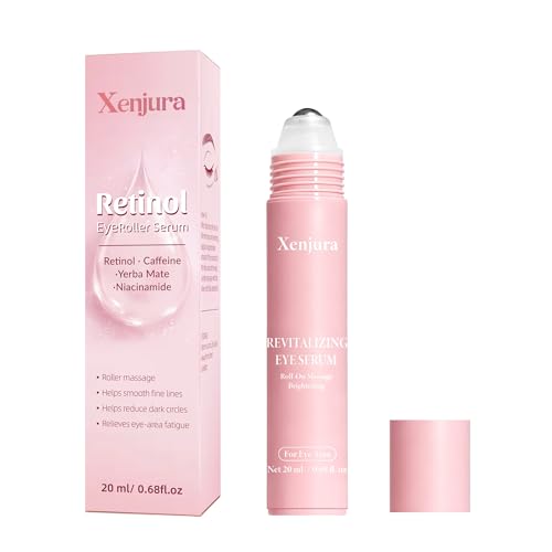 Retinol & Caffeine Under Eye Roller Serum | Xenjura Cooling Eye Cream for Puffy Eyes & Dark Circles | Anti Aging Wrinkle Remover for Fine Lines | Vegan Skincare (20ml / 0.7 fl oz)