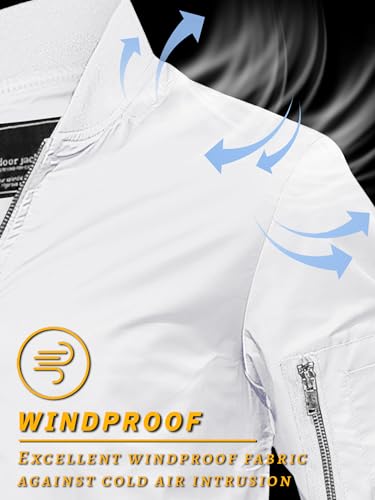 TACVASEN Bomber Jacket Men White Jacket Zip Up Jackets Fall Bomber Jackets Light Windbreaker Coats Casual Stylish Flight Coats with Inner Pockets