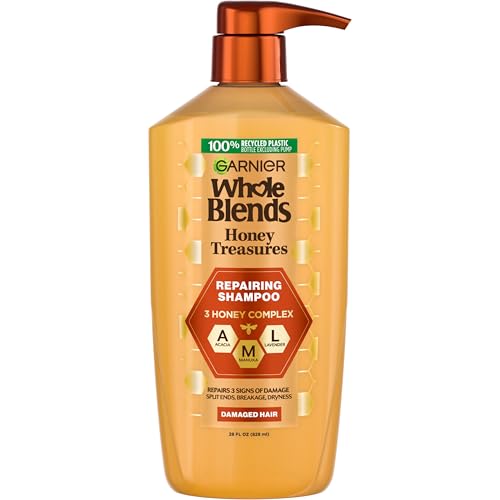 Garnier Whole Blends Honey Treasures Repairing Shampoo, Hair Repair Formula for Dry, Damaged Hair with Acacia, Manuka, and Lavender Honeys, 28 Fl Oz (Packaging May Vary)