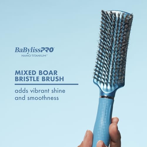 BaBylissPRO Nano Titanium Mixed Boar Bristle Hair Brush, Professional Styling Brush for Shine, Smoothness & Healthy-Looking Hair, Ideal for All Hair Types & Everyday Use