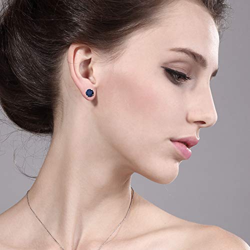 Gem Stone King 10K White Gold Gemstone Birthstone Stud Earrings | 6MM Round | White Gold Earrings For Women Men