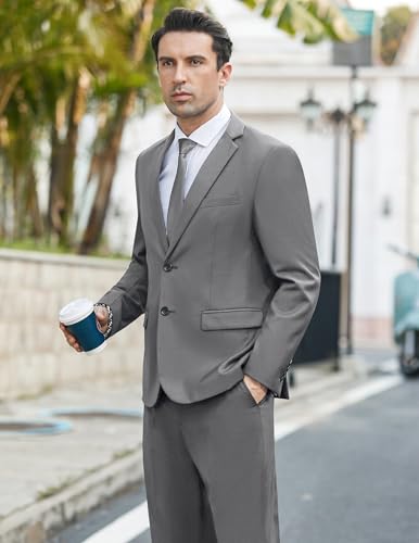 COOFANDY Men's 2 Piece Suits Classic Fit 2 Button Dress Suits Tuxedo Jacket Blazer Suit for Wedding Dinner Prom Grey