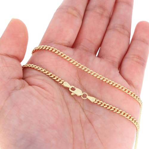 Nuragold 14k Real Yellow Gold Miami Cuban Lightweight Link 3mm Chain Necklace (16"-30") Italian Jewelry for Men & Women - 22"