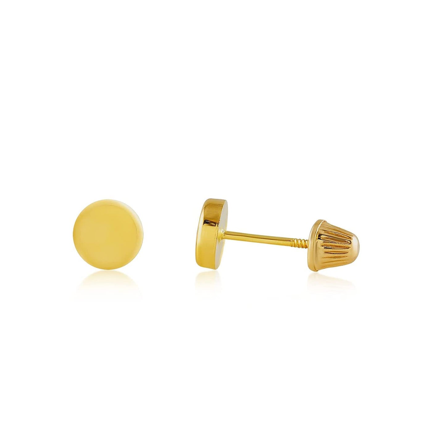 Hoberta Real 14k solid Round Yellow Gold Tiny Circle Stud Earrings with Screw back for Women Girls Men for Sensitive ears Small & Minimalist Dot Studs Jewelry for Gift (4mm)