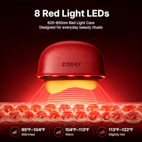 ZDEER GS5 Electric Heated Gua Sha Tool, Red Light Face Massager, Red