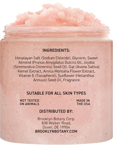 Brooklyn Botany Himalayan Salt Body Scrub - Moisturizing and Exfoliating Body, Face, Hand, Foot Scrub - Fights Stretch Marks, Fine Lines, Wrinkles - Great Gifts for Women & Men - 10 oz