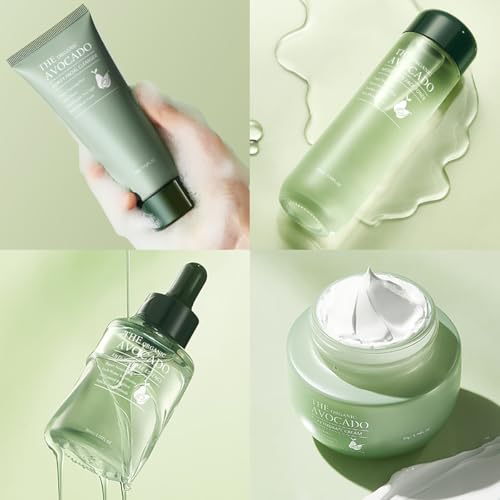 12pcs Avocado Skincare Kit, with Facial Cleanser, Toner, Lotion, Face Serum, Face Cream, Eye Cream, Facial mask&Lip Balm For Hydrating Skin Anti-Aging Skin For Women Teen Girls Skin Care Gift Set