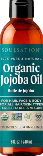 SOULSATION Organic Jojoba Oil for Skin, Hair & Face (8oz) | 100% Pure, Natural Cold Pressed - Hydrating Carrier Oil Hexane Free