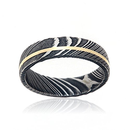 Damascus Steel Wedding Bands USA Made 14k Gold Rings Damascus Rings