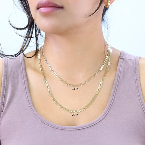 Nuragold 10K Real Yellow Gold Mariner Chain Solid Link Anchor Necklace - 20",4mm