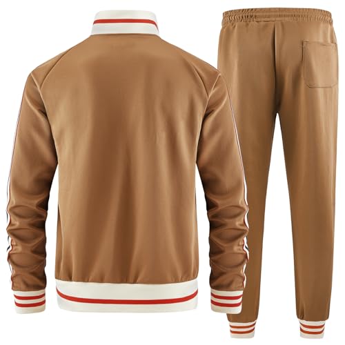 dioxoib Track Suits for Men Set 2 Piece Tracksuits Mens Sweatsuits Sets Jogging Two Piece Outfits Athletic Clothes Jogger Sweat Suits Running Sport leisure Clothing Brown Ai-TZ009-M
