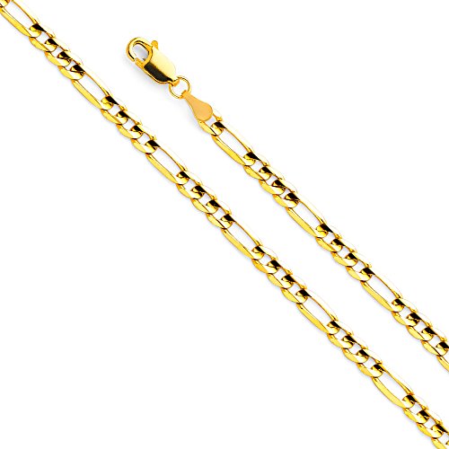 14k REAL Yellow Gold Solid Men's 4.5mm Figaro Chain Necklace with Lobster Claw Clasp - 22"