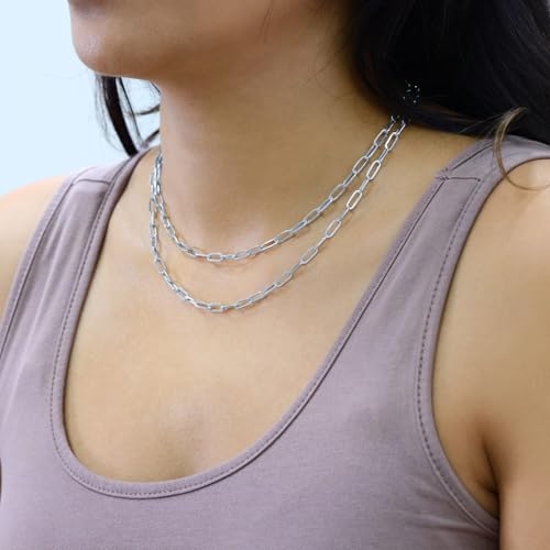 Nuragold 10k Real White Gold Paperclip 4mm Elongated Cable Link Necklace (16"-24") Dainty Italian Jewelry for Men & Women - 20"