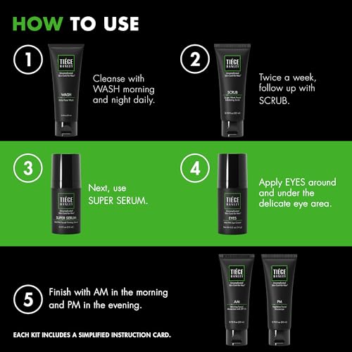 Tiege Hanley Anti-Aging Men's Skin Care Set, 30-Day, 6 Piece Kit