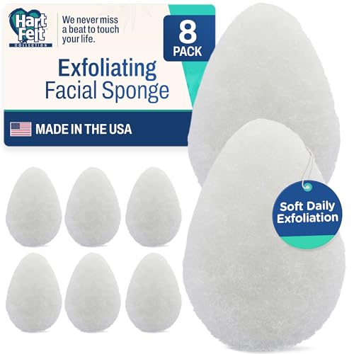 HartFelt 8ct Tear Drop Face Scrubber for Women | Reusable Facial Sponges for Daily Cleansing | Facial Exfoliating Pads for Removing Dead Skin, Dirt & Makeup | Made in USA | Regular - White