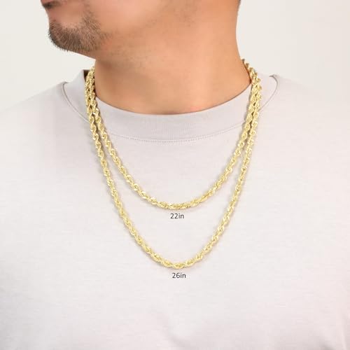 Nuragold 14k Real Yellow Gold Rope Chain 6mm Solid Diamond Cut Men Necklace - 24"