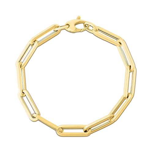 Floreo 14k Yellow Gold 6mm Hollow Paperclip Link Chain Bracelet - 7.5 Inch