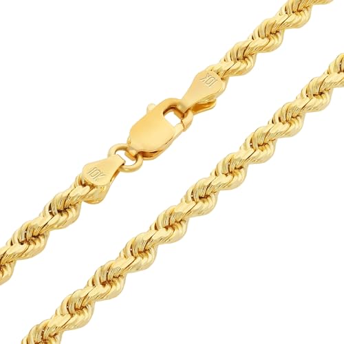 Nuragold 10k Real Yellow Gold Rope Chain Solid Diamond Cut Necklace - 3mm - 20"