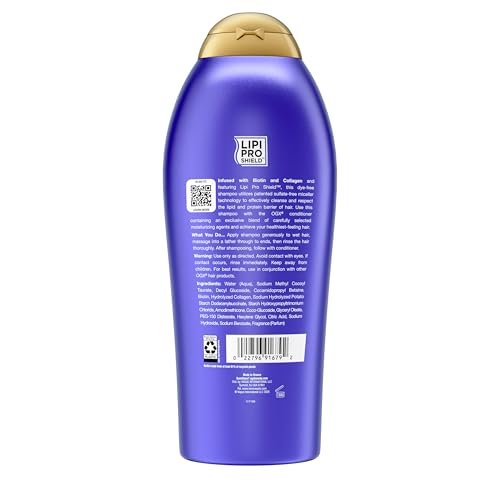 OGX Thick & Full + Biotin & Collagen Volumizing Shampoo, Nutrient-Infused Hair Shampoo with Vitamin B7 Biotin Gives Hair Volume & Body for 72+ Hours, Sulfate-Free Surfactants, 25.4 fl. oz