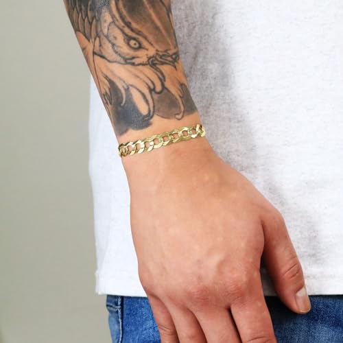 Nuragold 14k Real Yellow Gold Cuban Curb Solid Link Chain Mens Bracelet 8mm - 7.5"