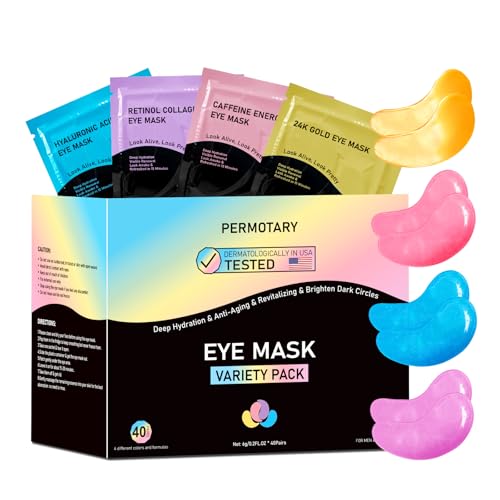 Permotary Under Eye Patches(40 Pairs), Collagen Crystal Eye Mask with Hyaluronic Acid, Under Eye Mask for Dark Circles, Puffy Eyes, Wrinkles, Treatment Skin Care