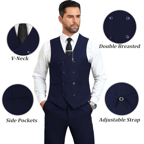 Navy Blue Suit Men 3 Piece Slim Fit Suit Big and Tall Suits for Men Business Casual Wedding Tuxedo Suits Set Large