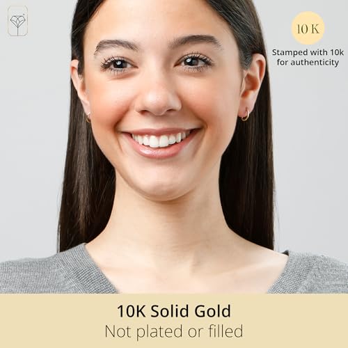 MAX + STONE Solid 10K Gold Hoop Earrings for Women | 1.5mm Tube Gold Hoop Earrings 10K Real | Flex Continuous Hoop Earrings | 12mm (0.5 Inch) Diameter Small Earrings