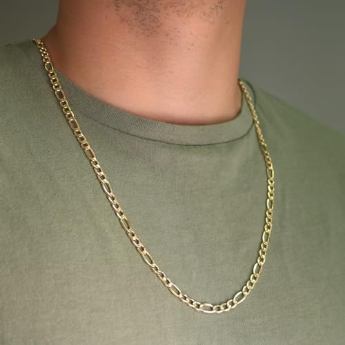 Nuragold 14k Real Yellow Gold Figaro Link 5.5mm Chain Necklace (16"-30") - 18"