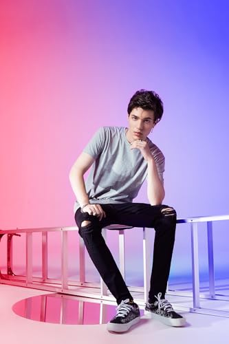 LONGBIDA Men's Slim Fit Ripped Stretch Skinny Jeans for Men, Distressed Tapered Leg Fashion Pants, Black, 34