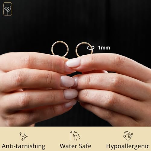 MAX + STONE Solid 10K Gold Hoop Earrings for Women | 1mm Tube, Flex Continuous 16mm (0.6 Inch) Diameter Small