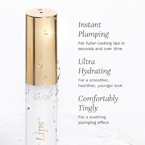 City Beauty City Lips Clear - Plumping Lip Gloss - Hydrate & Volumize - High Shine Lip Plumper - Hyaluronic Acid & Peptides Visibly Smooth Lip Wrinkles - Cruelty-Free (Clear, Pack of 1)