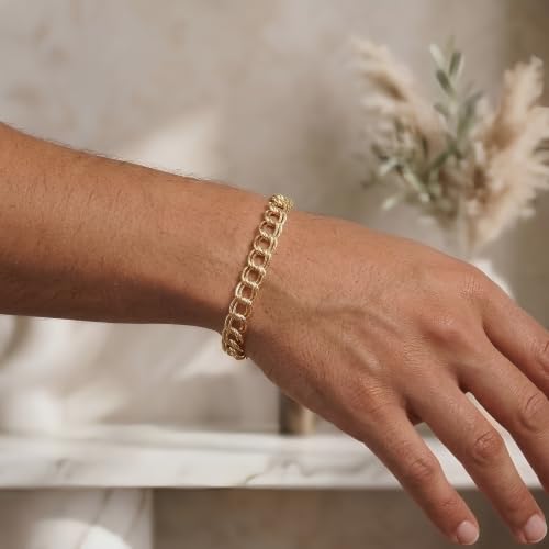 Floreo 14k Yellow Gold 5.5mm Solid Medium Double Chino Link Charm Bracelet, 7 Inch or 8 Inch
