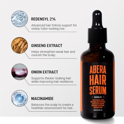Abera Hair Serum with Redensyl 2%, Plant-Based Peptide Formula for Thinning, Fine, or Shedding Hair, Lab-Tested Botanical Actives, For Women & Men, 1.69 fl oz