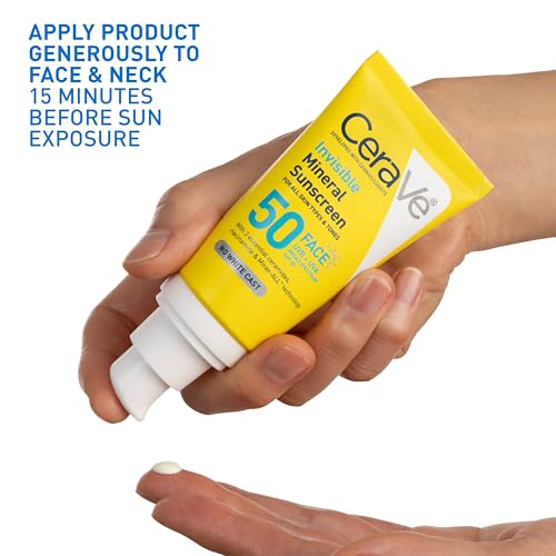 CeraVe Invisible Mineral Sunscreen SPF 50, Face Sunscreen, Travel Size