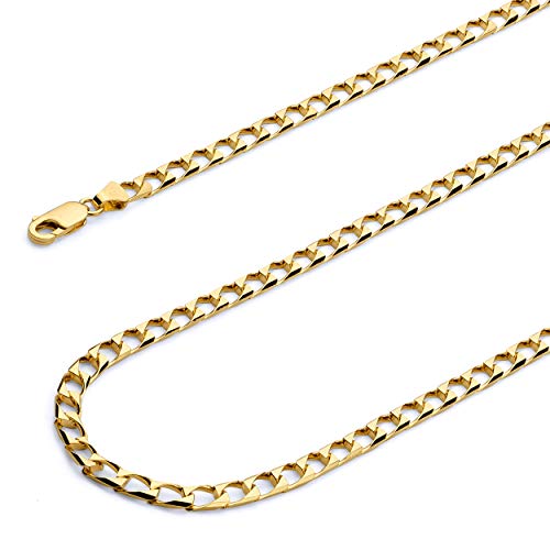14k REAL Yellow Gold Solid Men's 4mm Square Cuban Curb Chain Bracelet with Lobster Claw Clasp - 8"