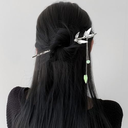 6PCS Star Moon Hair Sticks for Buns Long Hair Chinese Hanfu Asian Vintage Hair Chopsticks Metal Silver Hair Bun Updo Holders Long Hairpins for Women Girls