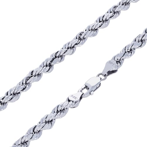 Nuragold 14k Real White Gold 5mm Rope Chain Diamond Cut Necklace (18"-30") - 20"