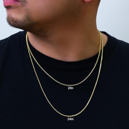 Nuragold 10K Real Yellow Gold 2mm Franco Square Box Wheat Chain Necklace - 20"