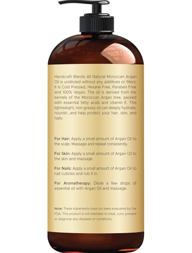 Handcraft Blends Moroccan Argan Oil - 16 Fl Oz - 100% Pure and Natural - Premium Grade Carrier Oil for Skin and Hair - Hair and Body - Massage - Cold-Pressed