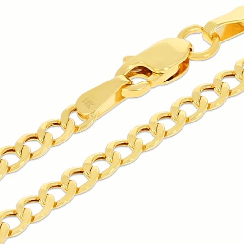 Nuragold 14k Real Yellow Gold Cuban Curb Link 2.5mm Chain Bracelet/Anklet - 9"