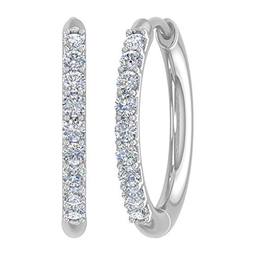 0.25 Carat (ctw) Round White Diamond Ladies Hoop Earrings 10K White Gold