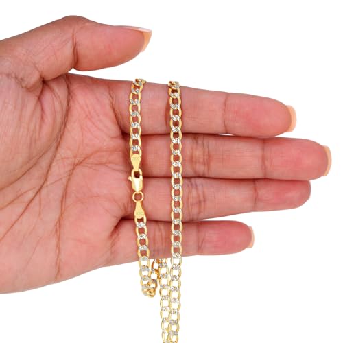 Nuragold 10K Real Yellow Gold Cuban Curb Pave Diamond Cut Chain Necklace - 18",4.5mm