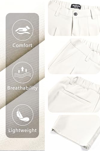 Heyfanee Mens Casual Dress Pants Loose Fit Wrinkle Free Chino Pants for Men Relaxed Fit Slacks White 34