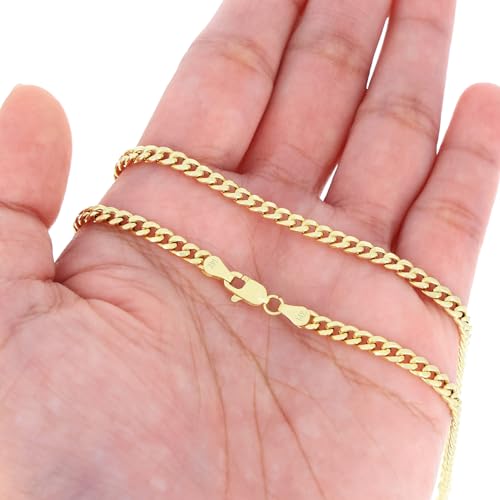 Nuragold 14k Real Yellow Gold Miami Cuban Lightweight Link 4mm Chain Necklace (16"-30") Italian Jewelry for Men & Women - 22"