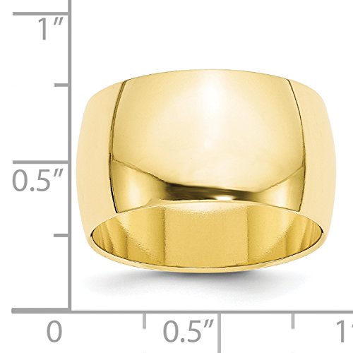 10k Yellow Gold 12mm Half Round Wedding Band Ring for Men or Unisex - Solid Polished Gold Band with Smooth Classic Finish - Wide Durable Commitment Symbol Suitable for Engraving and Everyday Wear