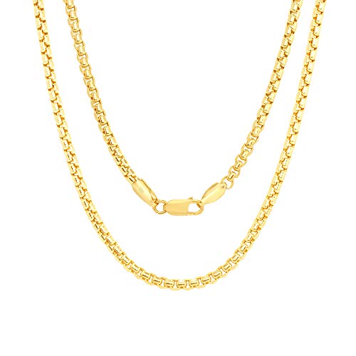 Nuragold 10K Real Yellow Gold Round Box 1.5mm Venetian Link Chain Necklace - 18"