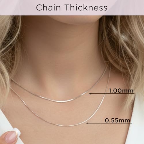 Jewelili 10K Solid White Gold Box Link Chain Necklace for Women 18 Inch
