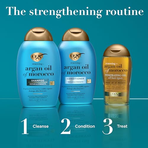 OGX Renewing + Argan Oil of Morocco Shampoo, Damage Repair Shampoo & Argan Oil to Help Strengthen & Repair Dry, Damaged Hair, Paraben-Free, Sulfate-Free Surfactants, 25.4 fl. oz