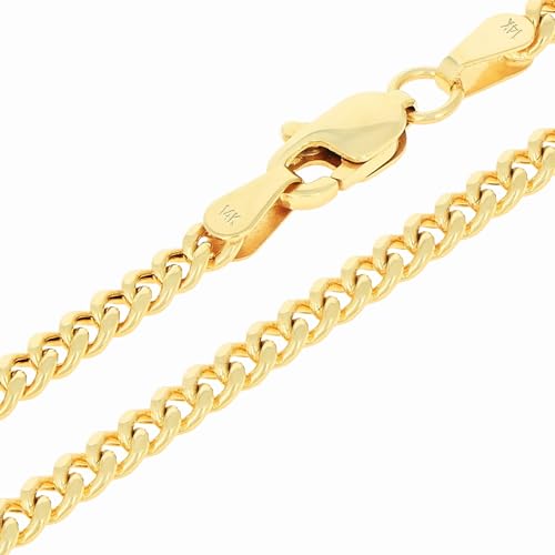 Nuragold 14k Real Yellow Gold Miami Cuban Lightweight Link 3mm Chain Bracelet or Anklet (7"-9") Italian Jewelry for Men & Women - 7"