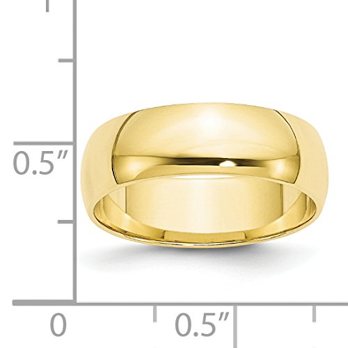 10k Yellow Gold Half Round Wedding Band for Men or Unisex 6mm Solid Polished Classic Simple Plain Rounded Lightweight Casted Ring with Polished Finish Traditional Commitment Engravable Anniversary